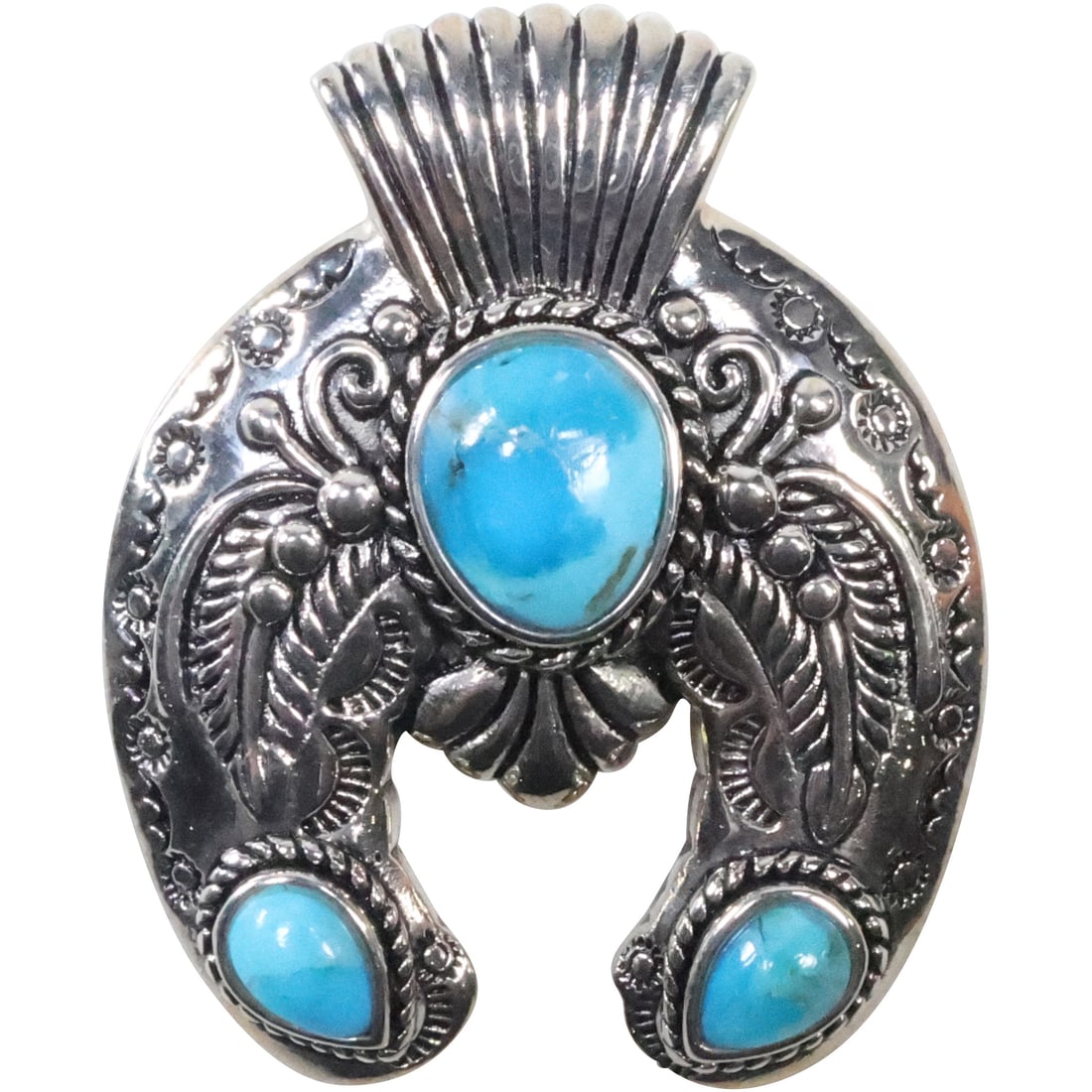 .925 Sterling Silver NK [Thailand but Imports from Arizona] Turquoise Pendant 1 1/2 in. x 1 1/4 in. (1 of 13)