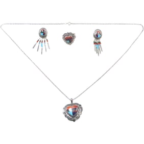 5-Piece Set: QT Sterling Quoc Turquoise Inc Albuquerque New Mexico Heart Pendant Necklace