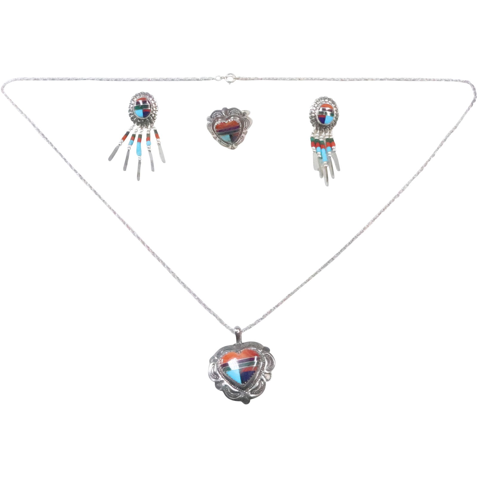 5-Piece Set: QT Sterling Quoc Turquoise Inc Albuquerque New Mexico Heart Pendant Necklace (1 of 20)