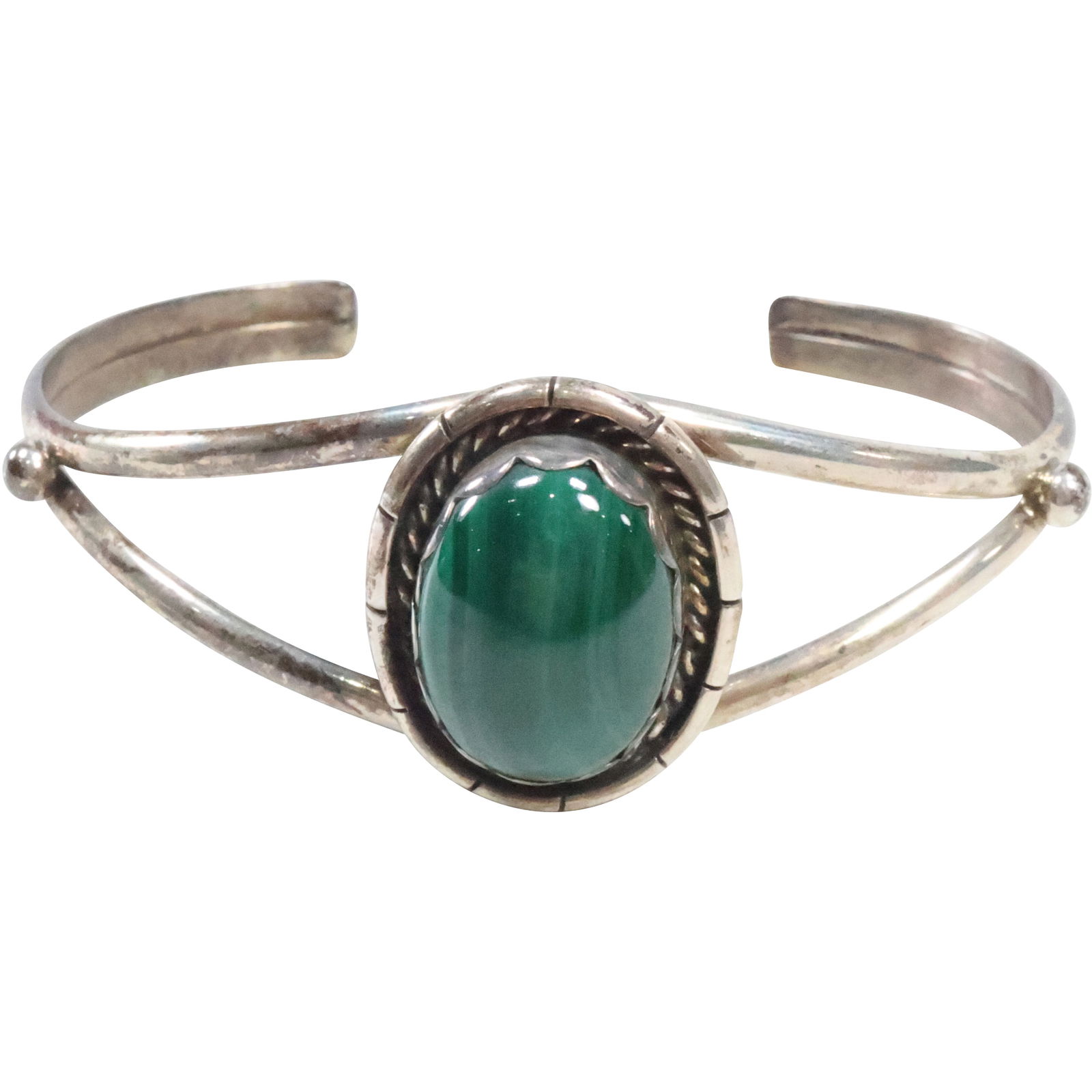 American Indian Sterling Silver with Malachite Cuff Bracelet 2 1/4 in. x 2 1/2 in. (1 of 11)