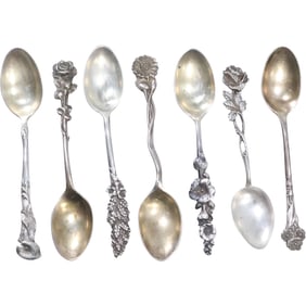 7 Assorted Sterling Silver Flower Handles Spoons [6 are Reed & Barton] weighs 70.3 grams