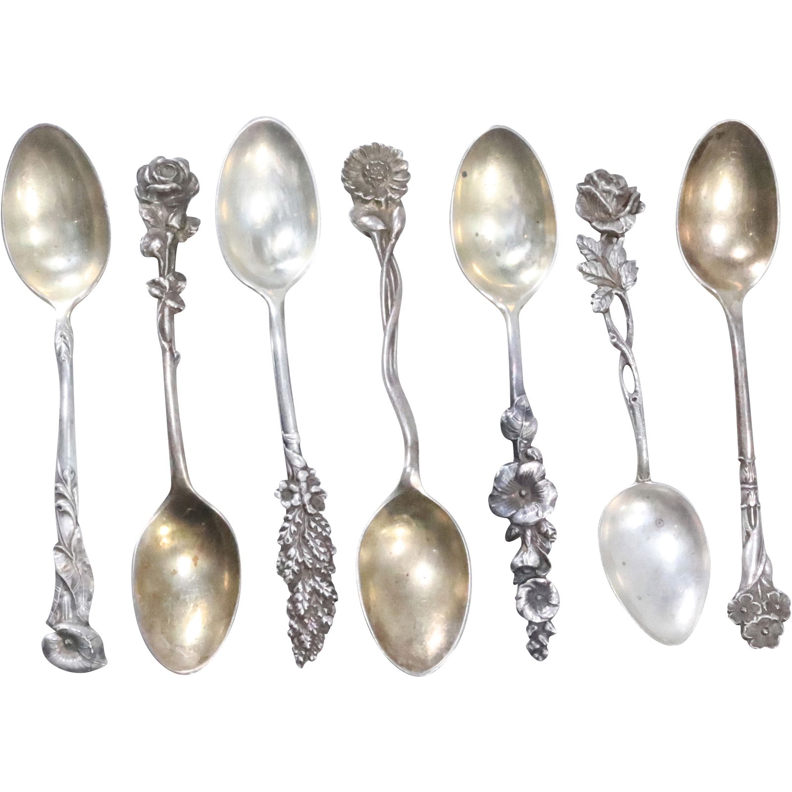 7 Assorted Sterling Silver Flower Handles Spoons [6 are Reed & Barton] weighs 70.3 grams (1 of 20)