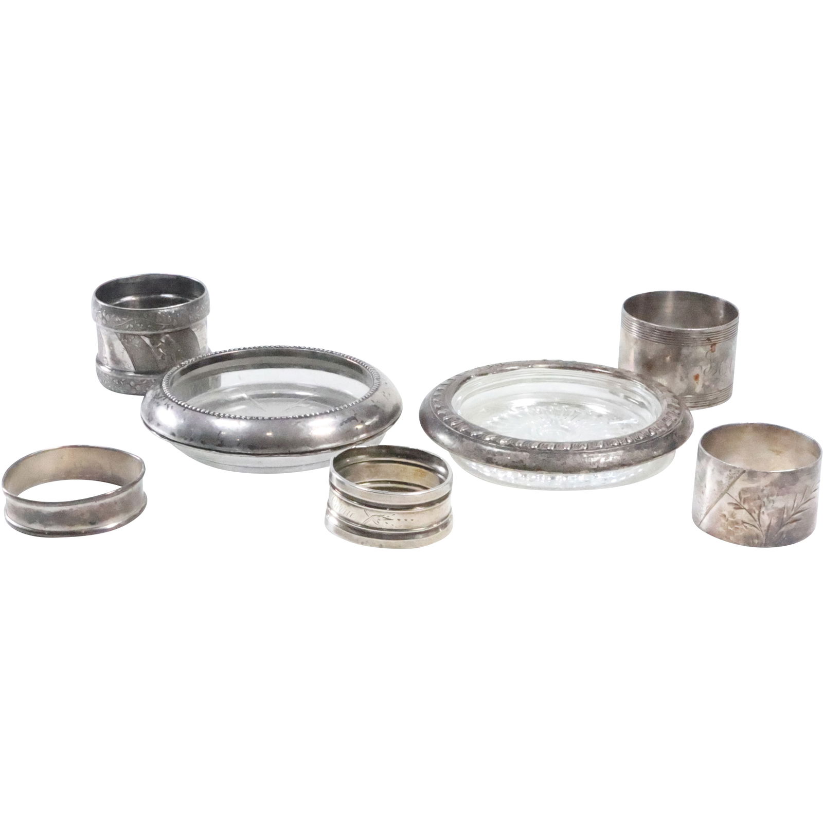 5 Sterling Silver Napkin Rings and 2 Sterling Silver Rimmed Glass Coasters (1 of 20)