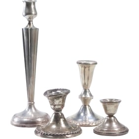 4 Assorted Sterling Silver Weighted Candlesticks in Various Sizes