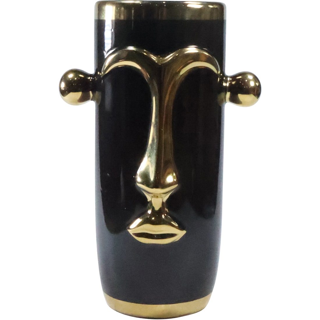Black and Dore Gold Ceramic Tall Face Vase 11 in. height x 7 in. wide, Mid-Century Modern (1 of 20)