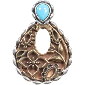 Carolyn Pollack .925 Sterling Silver and Brass, Copper Pendant with Turquoise 2 in. x 1 1/2 in.
