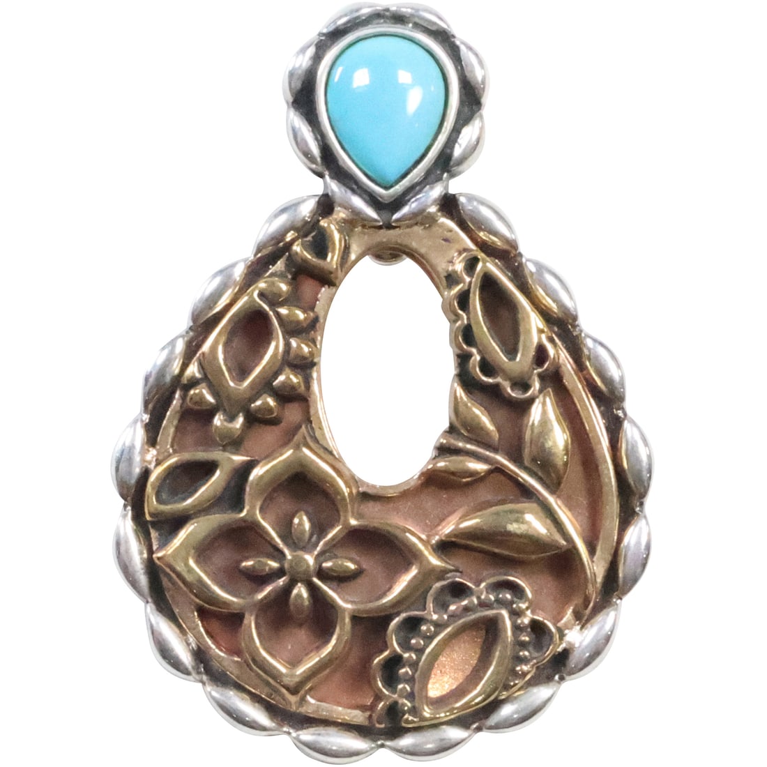 Carolyn Pollack .925 Sterling Silver and Brass, Copper Pendant with Turquoise 2 in. x 1 1/2 in. (1 of 12)