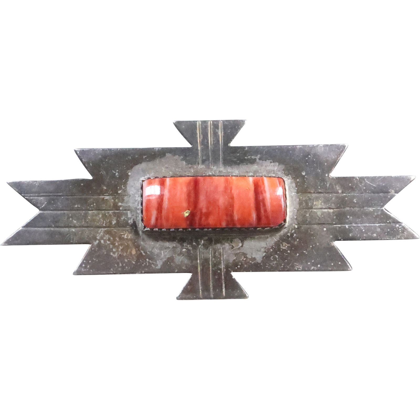 marked JLC Sterling Silver with Red Agate Southwestern Design Pin 2 1/2 in. x 1 1/4 in. (1 of 14)