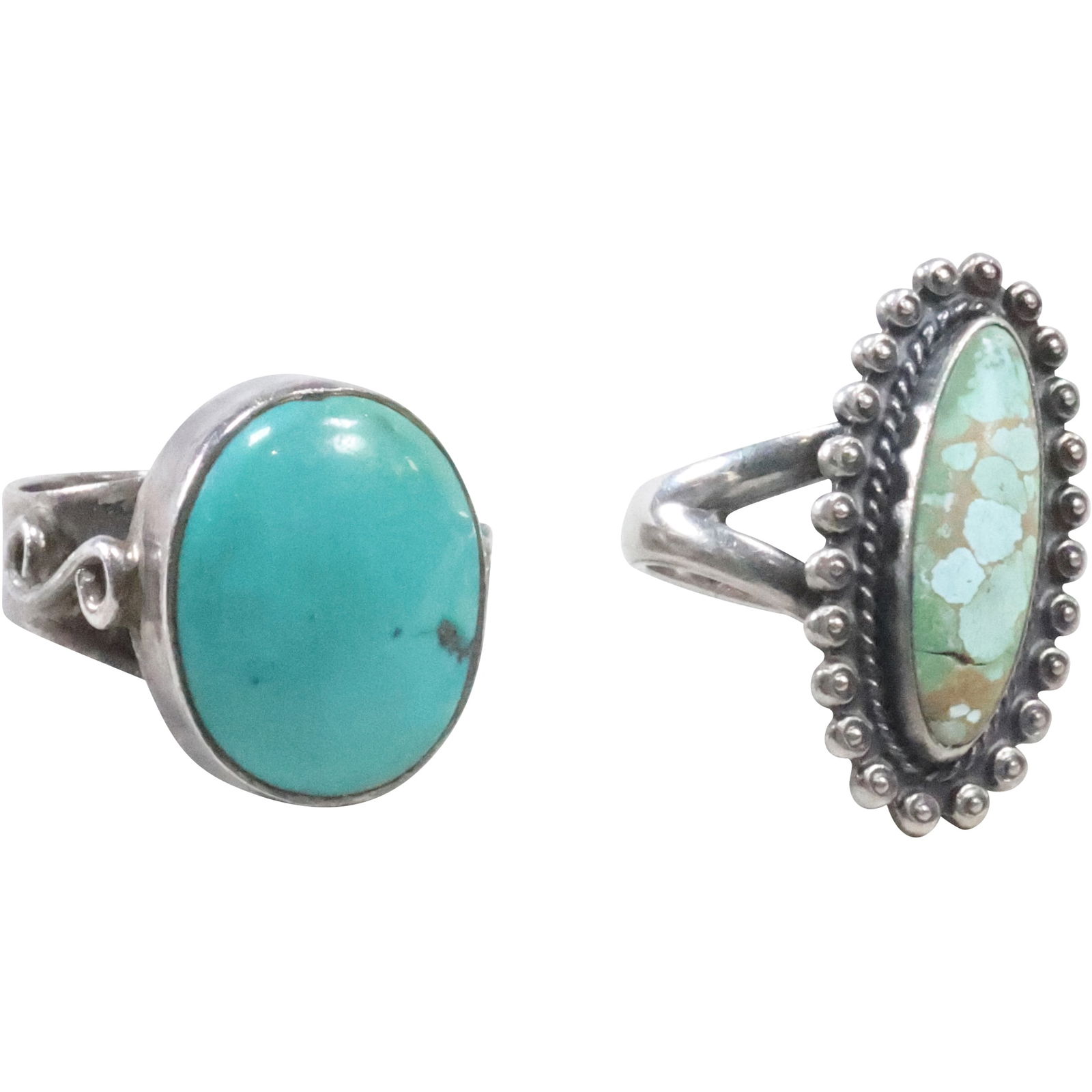 [2] Native American Indian Sterling Silver Turquoise with Beaded Edge Ring Size 6 ; .925 Sterling (1 of 19)