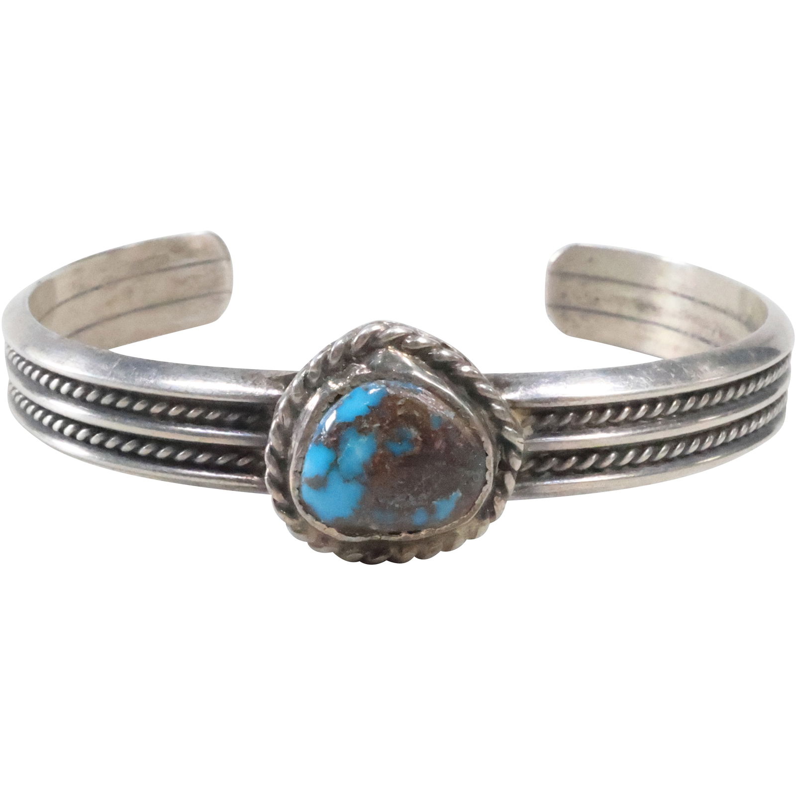 Unmarked Native American Navajo Sterling Silver & Turquoise Cuff Bracelet, weighs 25.5 grams (1 of 12)