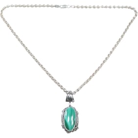 Ramona [Ramona Loloma] Native American Sterling Silver Hand Tooled Framed Malachite Pendant