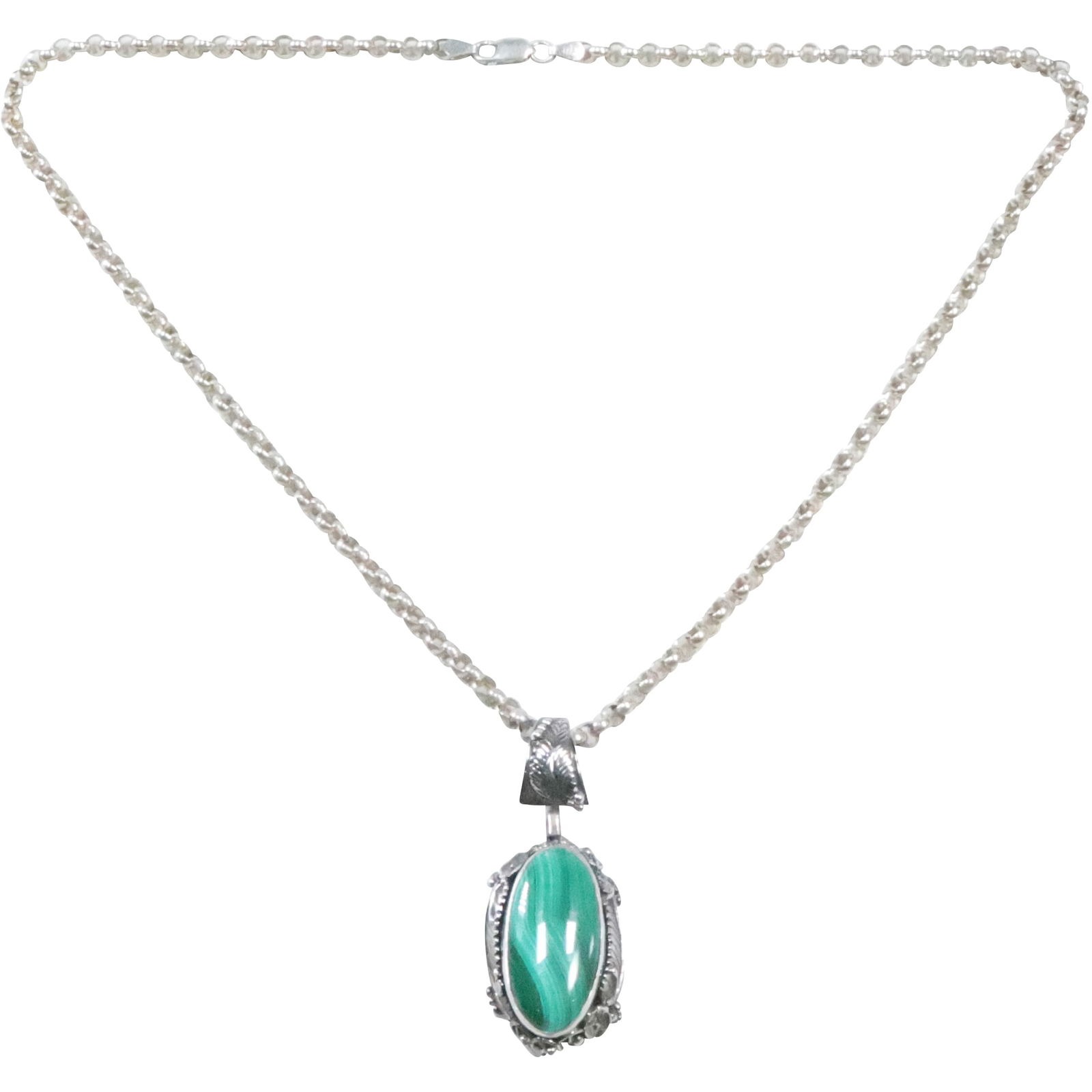 Ramona [Ramona Loloma] Native American Sterling Silver Hand Tooled Framed Malachite Pendant (1 of 18)