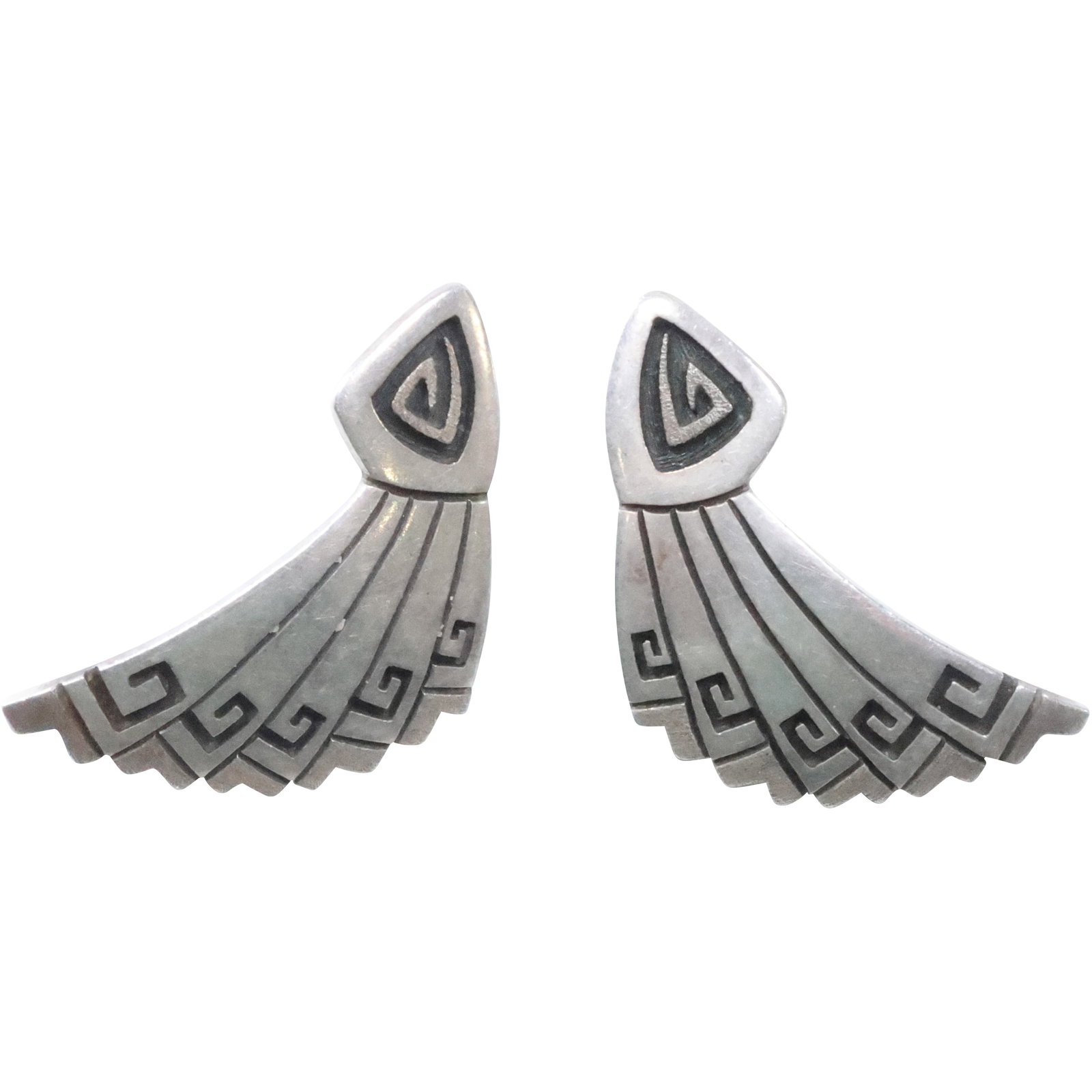 Sterling Silver "AH" Native American Black Onyx Earrings 1 1/2 in. x 1/8 in.: Sterling Silver "AH" Native American Black Onyx Earrings 1 1/2 in. x 1/8 in.
