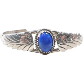 Sterling Silver with Lapis H SPENSER Feather Cuff Bracelet 2 in. x 2 3/8 in. x 3/4 in.