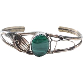 CD CHARLENE DISHTA, Zuni, .925 Sterling Silver & Malachite Cuff Bracelet 1 7/8in. x 2 1/2 in.