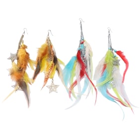 4-Strand of Feathers and Stars Earrings, browns, 9 in. x 2 in.; 8-Strands of Feathers and Stars