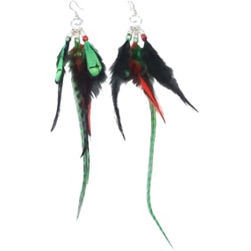 Pair 3-Strand Feather Earrings 10 in. x 3 in.