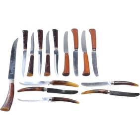 15 Assorted Horn Handled Cutlery Knives sizes range 9 in. to 13 in. lengths