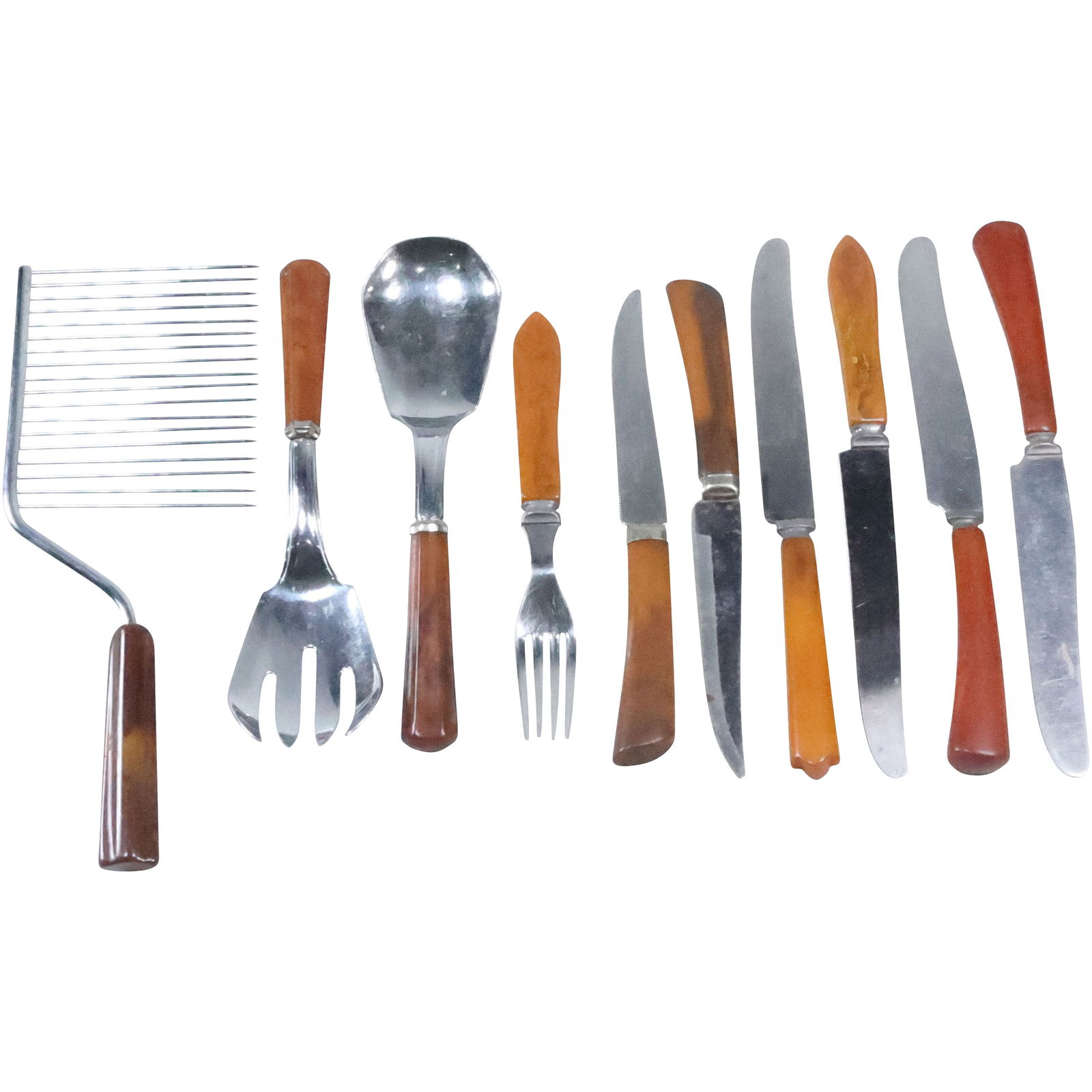 11 Assorted Vintage Amber Bakelite Handled Kitchen Utensils, Knives - See Pictures on Items (1 of 20)