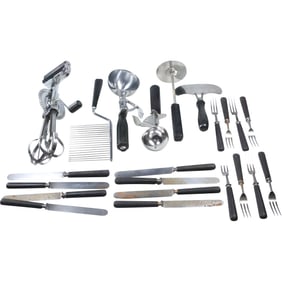 22 Assorted Vintage Black Bakelite Handled Kitchen Utensils, Knives - See Pictures on Items