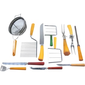 13 Assorted Vintage Bakelite Handled Kitchen Utensils, Knives - See Pictures on Items