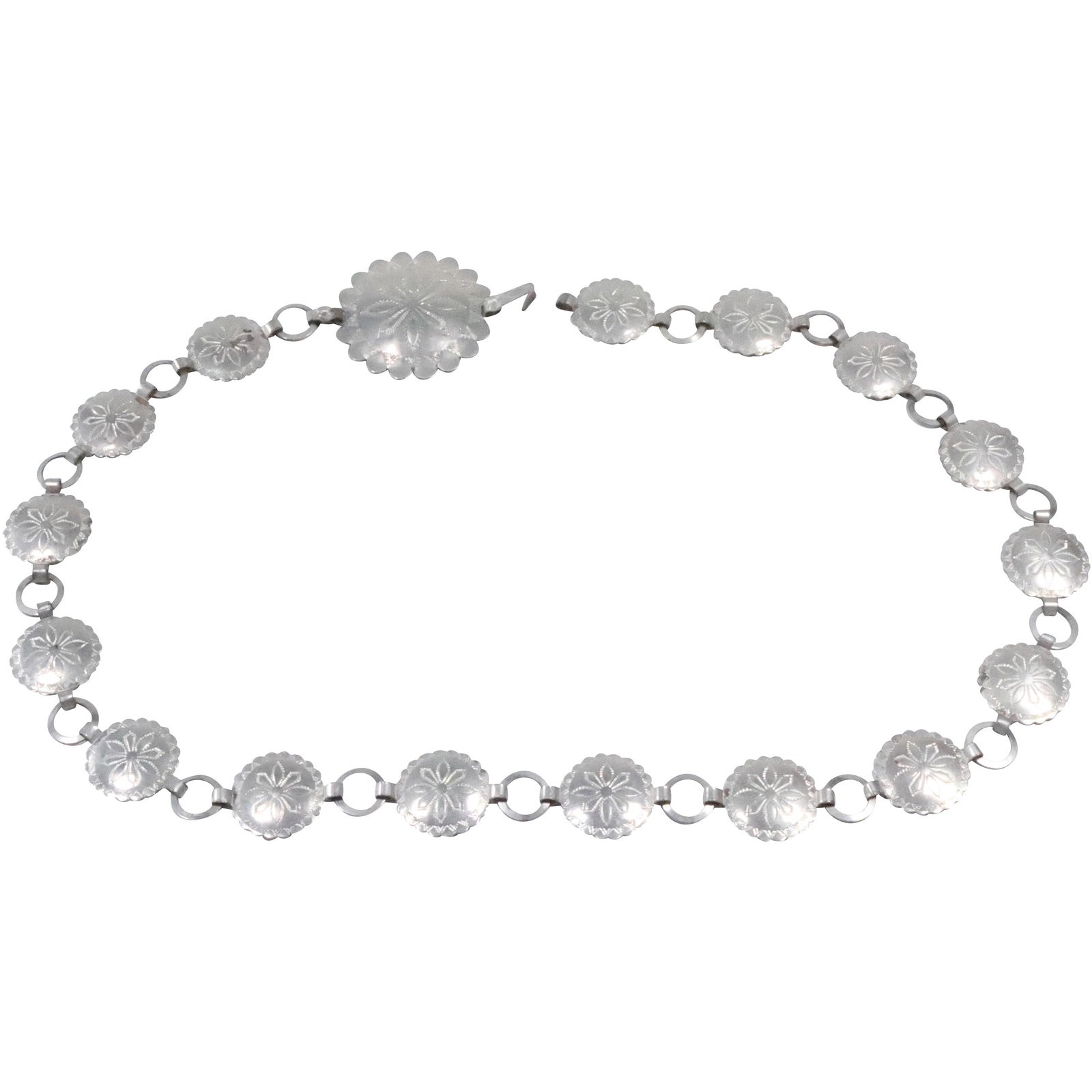 Indian Design Silver Belt 31 in. x 2 in to 1 in.: Indian Design Silver Belt 31 in. x 2 in to 1 in.