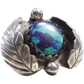 "AG" ALEX GELVIN Navajo Sterling Silver with Lapis Ring Size 8.25, Wings of an Angel, 1 1/2 in.