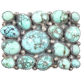 Sterling Silver and Turquoise from Carico Lake [Aurora] Belt Buckle 2 in. x 1 1/2 in.