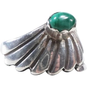 Sterling Silver with Hallmark, Malachite Ring Size 8 , 5/8 in. x 7/8 in.