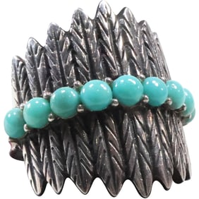 BBJ .925 Sterling Silver with Turquoise Feather Ring Size 12 , 1 1/4 in. x 1 1/4 in.