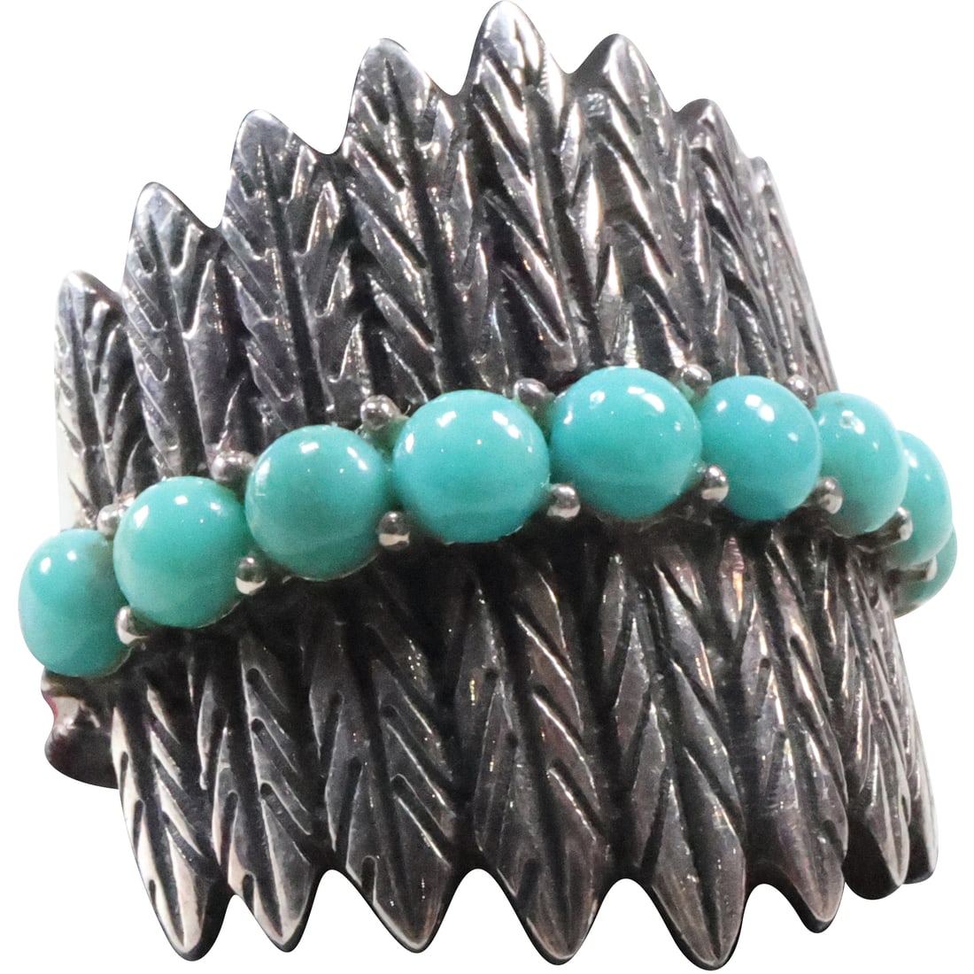 BBJ .925 Sterling Silver with Turquoise Feather Ring Size 12 , 1 1/4 in. x 1 1/4 in.: BBJ .925 Sterling Silver with Turquoise Feather Ring Size 12 , 1 1/4 in. x 1 1/4 in.
