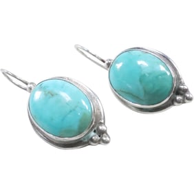 Native American Indian .925 Sterling Silver with Turquoise Quality Polished Stone Earrings