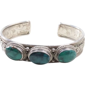 American Indian Navajo .925 Sterling Silver with Turquoise Cuff Bracelet 2 5/8 in. x 2 3/8 in.