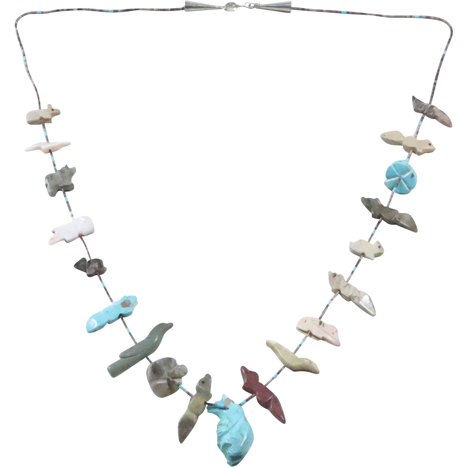 STC Native American Navajo Sterling Silver Stone Figures Necklace Turquoise, MOP, Malachite, Agate (1 of 20)