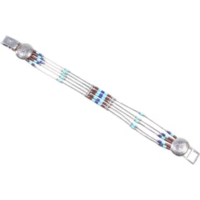 marked CJ .925 Sterling Silver Bracelet with Turquoise, Lapis, Coral Beads, Carlisle Jewelry