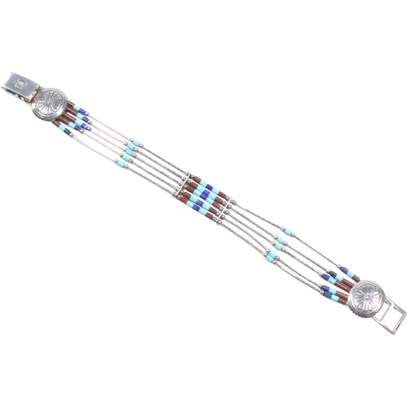 marked CJ .925 Sterling Silver Bracelet with Turquoise, Lapis, Coral Beads, Carlisle Jewelry (1 of 15)