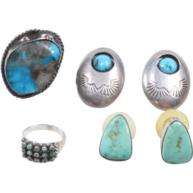 Native American Sterling and Turquoise Jewelry: Ring size 8.5 with Kingsman Turquoise; Ring Size 4