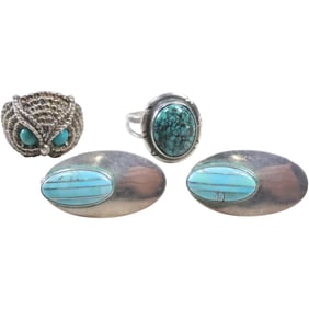 Sterling Silver and Turquoise: Ring Size 6.25 Kingman Turquoise; Ring size 4 Owl Turquoise Eyes;