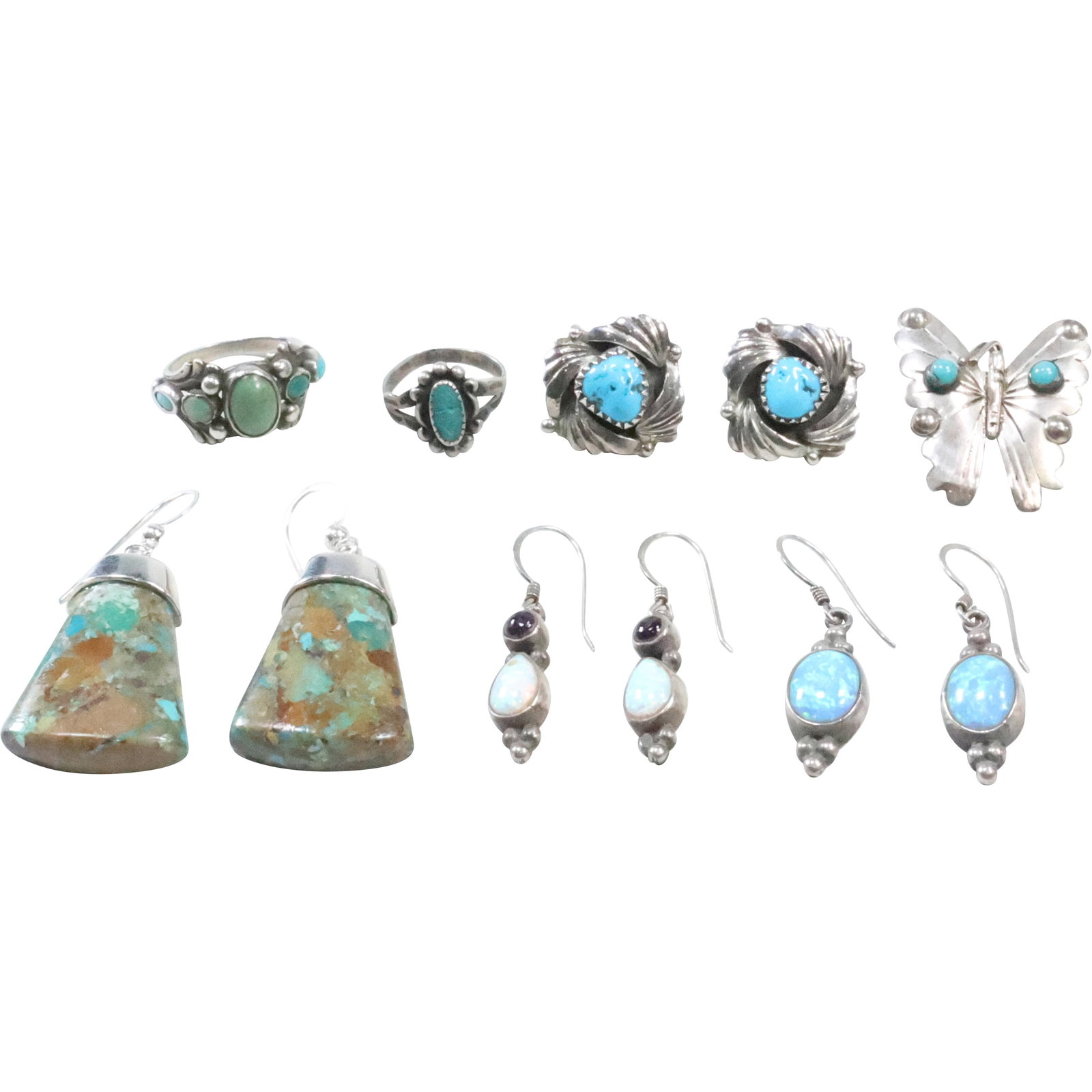 Sterling Silver 4 Pairs Earrings, 2 Sterling Rings and 1 Sterling Silver Butterfly Pin (1 of 20)