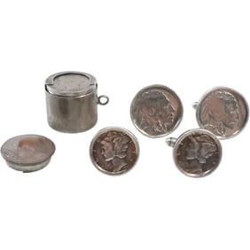 Liberty Girl Coin Holder; .925 Sterling Victory Cuff Links; .925 Sterling Indian Head Cuff Links