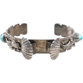 Native American Indian Navajo Cuff Bracelet with Turquoise 3 1/4 in. x 2 1/8 in.