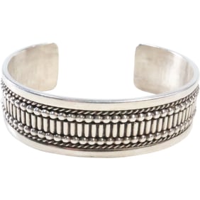 Ron Y, RON YAZZIE Navajo Native American Indian Sterling Silver Cuff Bracelet weighs 59.9 grams