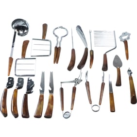 19 Assorted Vintage Brown Bakelite Handled Kitchen Utensils, Knives - See Pictures on Items