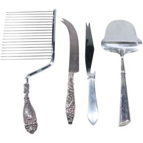 4 Assorted Sterling Handles: [2] Cake Server, Cake Slicer, Cheese Server, Fish Knife