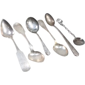 6 Assorted Sterling Silver Spoons: Grapefruit, Wilmington, Round Small Spoon, [2] B. Hildeburn