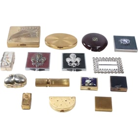 Estate Grouping 15 Assorted Vintage Compacts, Mirrors, Lipstick Holders - Variety