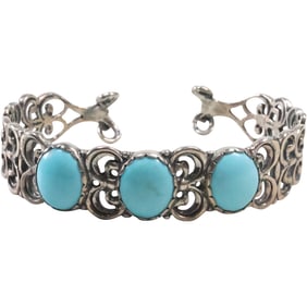.925 Sterling Silver Carolyn Pollack Cuff Bracelet Sterling with Sleeping Beauty Turquoise 2 5/8 in.