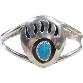 Sterling Silver SF Navajo Shadow Box Bear Claw Cuff Bracelet 2 in. x 2 1/4 in. x 1 3/8 in.