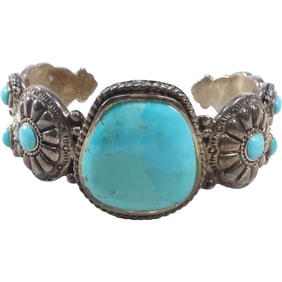 Barse .925 Sterling Silver Turquoise Sleeping Beauty Cuff Bracelet, 1986 Melanie Barse, 2 1/4 in.