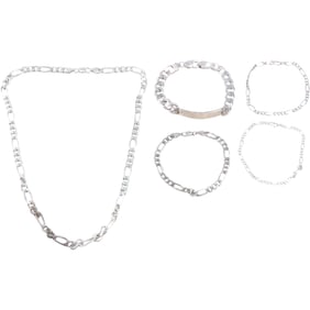 5 Assorted Sterling Silver Cuban Links Necklace, Sterling ID Bracelet, [3] Sterling Cuban Bracelets